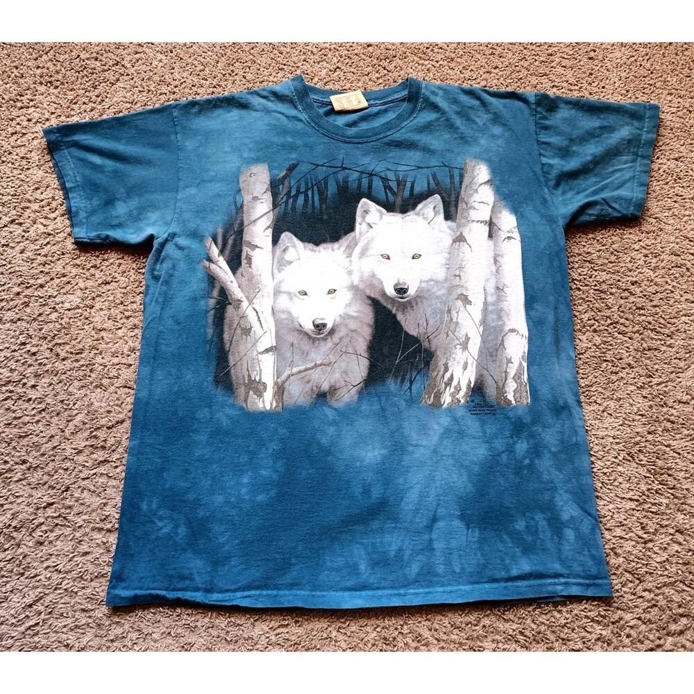 Vintage The Mountains Wolves T-Shirt Men's Size Large Blue Tie Dye Graphic Shirt